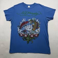 Usado, Camiseta Ed Hardy VINTAGE por Christian Audigier OX KOI EUA Hollywood Grande Azul comprar usado  Enviando para Brazil