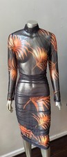Vestido sexy Ruche malha bainha estampa tropical transparente midi festa preto G, usado comprar usado  Enviando para Brazil