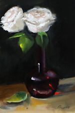 ROSAS NAVIDEÑAS BLANCAS Flores Elegante Arte Moderno Pintura al Óleo UCRANIA 8x12 segunda mano  Embacar hacia Argentina