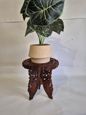 Suporte de planta dobrável de madeira esculpido à mão/mesa lateral pequena com incrustação comprar usado  Enviando para Brazil