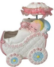 Vaso de cerâmica vintage NAPCO bebê plantador berçário musical-RockAByBaby carrinho de bebê comprar usado  Enviando para Brazil