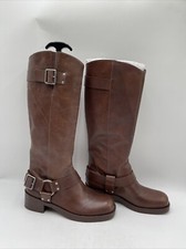 Botas de motocicleta Arezzo Clara femininas de couro altura do joelho marrom tamanho 8,5B novas sem caixa comprar usado  Enviando para Brazil