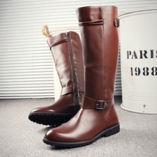 Botas de Equitação de Combate de Couro com Zíper de Motocicleta Joelho Alto Sapatos Novos Masculinos comprar usado  Enviando para Brazil