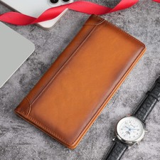Usado, Carteira masculina de couro de vaca empresarial cera óleo longa/curta carteira cartão bloqueio RFID comprar usado  Enviando para Brazil