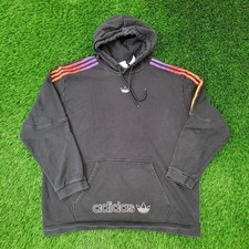 Moletom com capuz Adidas Trefoil listras XL 26x28 preto desbotado folgado comprar usado  Enviando para Brazil