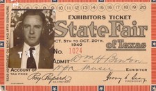 Boleto de expositores de la Feria Estatal de Texas 1940 segunda mano  Embacar hacia Mexico