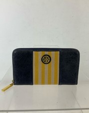 Carteira de mão Tory Burch azul marinho couro amarelo tecido com zíper, usado comprar usado  Enviando para Brazil