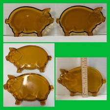 Conjunto Vintage de 2 Tiara Indiana Vidro Âmbar Em Forma de Porco Pratos de Lanche Copo Slot Excelente Estado Usado comprar usado  Enviando para Brazil