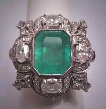 Anel de casamento coquetel 3 quilates esmeralda vintage art déco cinco pedras ouro branco 14K FN comprar usado  Enviando para Brazil