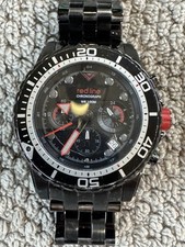 Relógio masculino cronógrafo linha vermelha pulseira de aço inoxidável preta moldura giratória comprar usado  Enviando para Brazil