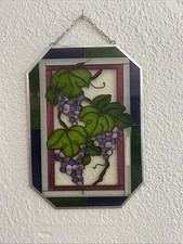 Vitral vintage roxo uvas folhas verdes muitas peças vidro escória 10”L X 7W comprar usado  Enviando para Brazil