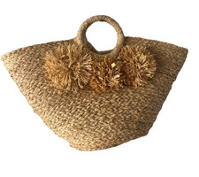 Bolsa tote de sisal Bujibaja Rafia praia viagem piscina natural Pom Pom grande NÃO USADA comprar usado  Enviando para Brazil