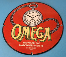 Placa de porcelana vintage Omega Watches - Placa de bomba de gasolina de exibição de loja fabricada na Suíça comprar usado  Enviando para Brazil