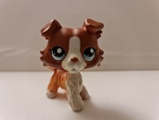 Używany, Autentyczny Littlest Pet Shop #1542 Czerwono-biały collie z niebieskimi oczami LPS na sprzedaż  PL