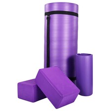 Usado, Tapete de ioga anti-rasgo BalanceFrom 71"x24" com alça, joelheira e blocos, roxo (usado) comprar usado  Enviando para Brazil