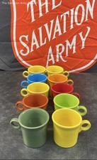 Lote de 10 canecas de café Fiesta amarelo verde colorido formato redondo alça anel comprar usado  Enviando para Brazil