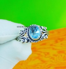Anel de presente feito à mão de prata esterlina 925 pedra preciosa topázio azul tamanho 5 a 10 EUA comprar usado  Enviando para Brazil