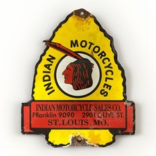 Placa rara 8” X 6 1/4” Indian Motorcycles ponta de flecha porcelana metal cortado, usado comprar usado  Enviando para Brazil