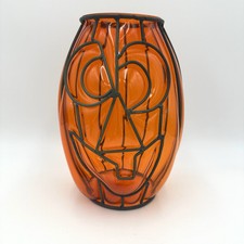 Suporte de vela de vidro enjaulado Halloween Jack O lanterna abóbora boba 9"" comprar usado  Enviando para Brazil
