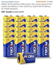 Bateria seca PKCELL 9V (100 unidades)– Bateria de zinco carbono de 9 volts de duração ultra longa comprar usado  Enviando para Brazil