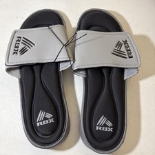 Sandálias corrediças masculinas RBX tamanho 12 preto e cinza ajustável espuma com memória, falha, usado comprar usado  Enviando para Brazil