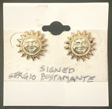 Brincos vintage Sergio Bustamante Sun Face ouro 22k em prata esterlina FOFOS! comprar usado  Enviando para Brazil