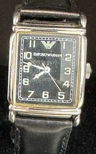 Relógio tanque Emporio Armani AR0207 mostrador preto pulseira de couro quartzo nova bateria comprar usado  Enviando para Brazil
