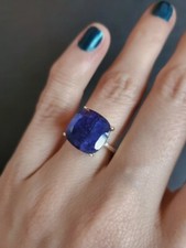 Anel de safira azul corte almofada prata esterlina 925 feito à mão anel Neelam para amor comprar usado  Enviando para Brazil