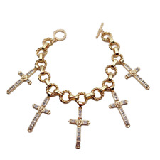 Usado, Crucifixo Pingente Zircônia Cúbica Pave Banhado A Ouro Corrente Pulseira Religião Joias comprar usado  Enviando para Brazil