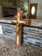 Crucifixo vintage de madeira e esfregão divindade católica chamada doente últimos ritos cruz de parede comprar usado  Enviando para Brazil