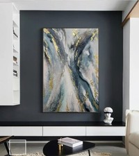 Folha de ouro abstrata pintura feita à mão cor azul decoração de parede pintura a óleo para casa comprar usado  Enviando para Brazil