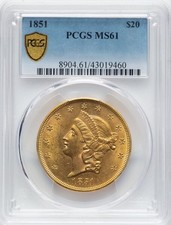 1851 $20 Gold Double Eagle PCGS 61 etiqueta segura frete grátis somente EUA, usado comprar usado  Enviando para Brazil
