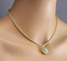 Colar feminino opala de fogo corte oval 12 quilates criado em laboratório acabamento em ouro amarelo 14K comprar usado  Enviando para Brazil