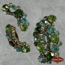 Brincos e broche vintage redemoinho de flores tons de strass verde KARU ARKE comprar usado  Enviando para Brazil