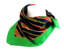 CACHECOL BANDANA DE SEDA OURO VERMELHO VERDE FIVELA E CORRENTE PADRÃO 20 POLEGADAS QUADRADO VINTAGE comprar usado  Enviando para Brazil