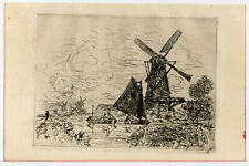 Używany, Antique Master Print-LANDSCAPE-WINDMILL-SAILINGBOAT-Jongkind-1867 na sprzedaż  Wysyłka do Poland