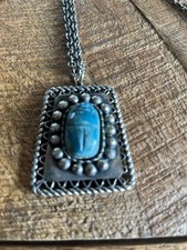Colar vintage egípcio prata esterlina azul escaravelho besouro inseto 28” comprar usado  Enviando para Brazil