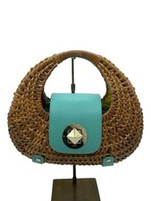 Bolsa de mão Kate Spade de palha couro marrom turquesa aba cesta de destaque YBa0434 comprar usado  Enviando para Brazil