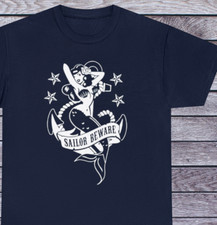 Camiseta Sailor Beware Vintage Old School Sereia, Roupas de Tatuagem de Praia Marinha comprar usado  Enviando para Brazil