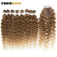 Usado, Pacotes de cabelo sintético com fechamento extensões de cabelo onda de água 20 polegadas fibra cabelo comprar usado  Enviando para Brazil