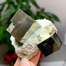 55G Naturalny surowy atone hiszpański pyrete podwójny sześcienny kryształ kwarcowy próbka mineralna, używany na sprzedaż  Wysyłka do Poland