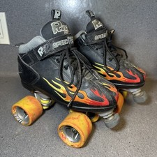 Patins ROCK SPEED FREAKS pretos com chamas vermelhas tamanho 5 aderência segura, usado comprar usado  Enviando para Brazil