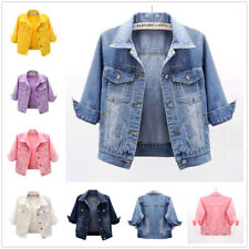 Jaqueta jeans feminina manga 3/4 casual gola redonda botão jaquetas casacos jeans comprar usado  Enviando para Brazil