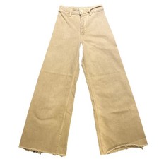 Jeans feminino ZARA tamanho 2 bronzeado cintura alta marinho reto perna larga bainha crua comprar usado  Enviando para Brazil