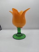 1 TULIP laranja de vidro soprado à mão com base verde comprar usado  Enviando para Brazil