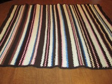 De Colección Hecho a Mano a Rayas Crochet Afgano Marrón Multicolor Tiro de Vuelta Retro 38" x 30" segunda mano  Embacar hacia Mexico