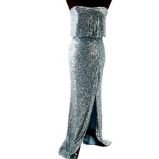 Vestido maxi festa de gala AQUA tamanho 2 XS bebê azul lantejoulas sem alças maxi formatura NOVO 0B16, usado comprar usado  Enviando para Brazil