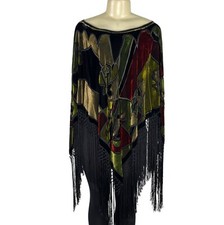 Poncho de veludo com bainha franja e design multicolorido abstrato ousado tamanho único comprar usado  Enviando para Brazil