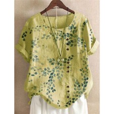 Reino Unido Verano Mujeres Algodón Lino Suelto Blusa Floral Camisetas Damas Prendas para el torso Talla Grande segunda mano  Embacar hacia Mexico