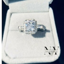 Anel de noivado de ouro branco 14K sólido halo moissanita corte radiante 3,50 quilates VVS1 comprar usado Anel de noivado de ouro branco 14K sólido halo moissanita corte radiante 3,50 quilates VVS1 comprar usado  Enviando para Brazil